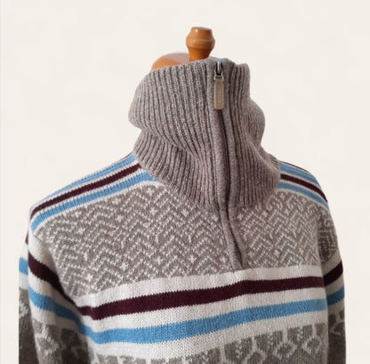 Vintage 90s RETREAT Oatmeal Icelandic Stripe Knit Quarter Zip Sweater