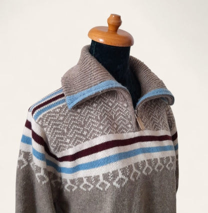 Vintage 90s RETREAT Oatmeal Icelandic Stripe Knit Quarter Zip Sweater