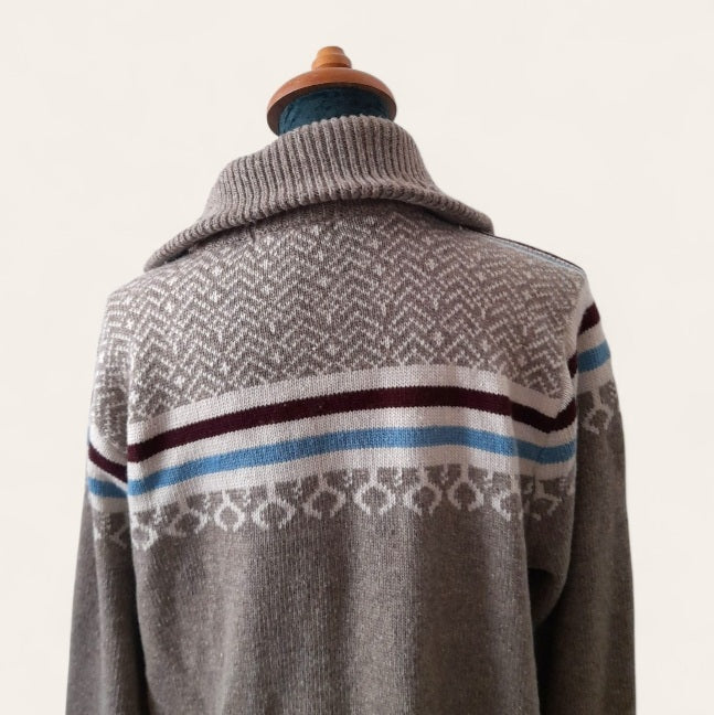 Vintage 90s RETREAT Oatmeal Icelandic Stripe Knit Quarter Zip Sweater