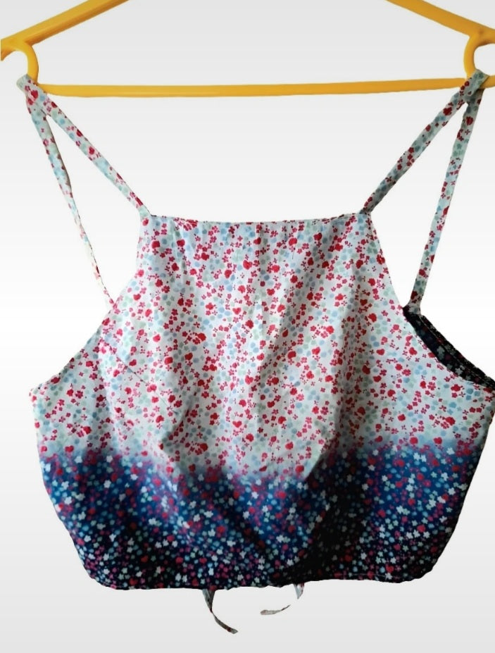 Vintage Cotton Ditsy Flower Fabric Ombre Tie Sun Top