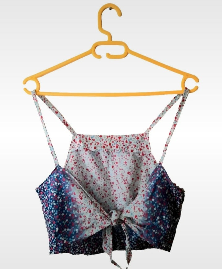 Vintage Cotton Ditsy Flower Fabric Ombre Tie Sun Top