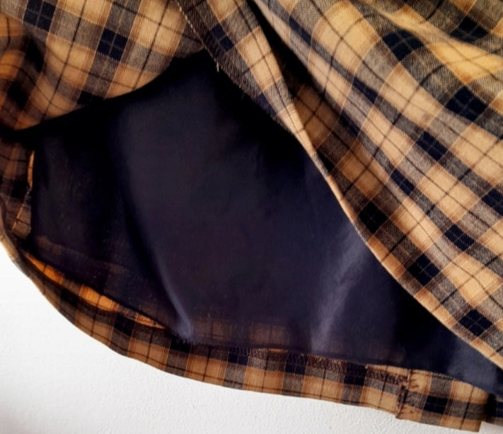 Vintage 90s Bianca Tan Black Check Plaid Wool Blend Skirt