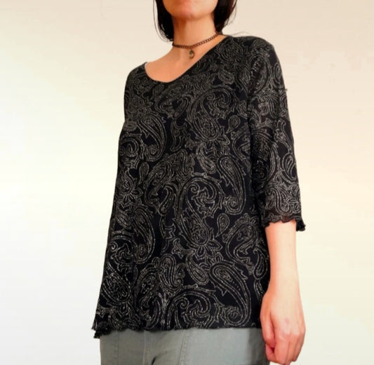 Black Net Paisley Sparkly Vintage Top