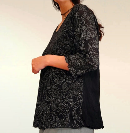 Black Net Paisley Sparkly Vintage Top