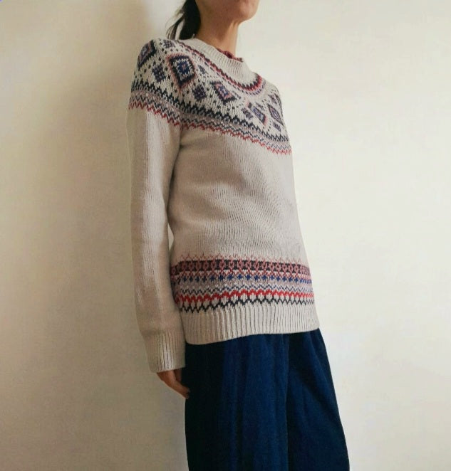 Vintage OLD NAVY Cream Pink Red Blue Silver Sparkly Fairisle Jumper