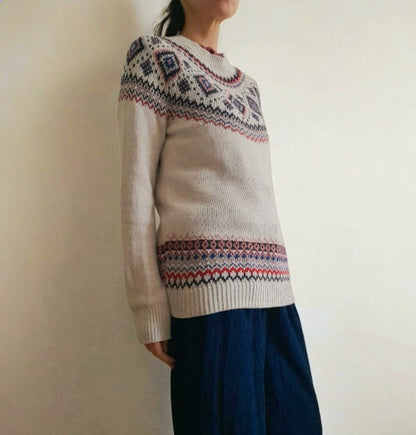 Vintage OLD NAVY Cream Pink Red Blue Silver Sparkly Fairisle Jumper