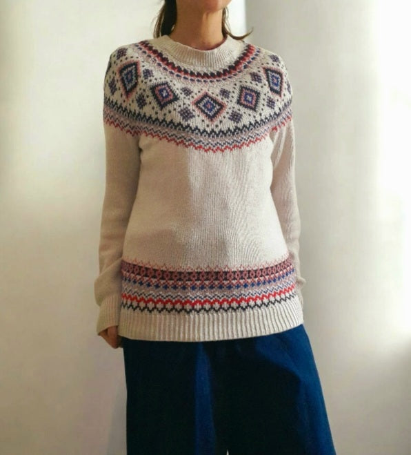 Vintage OLD NAVY Cream Pink Red Blue Silver Sparkly Fairisle Jumper