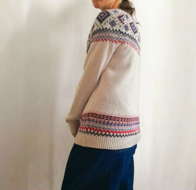 Vintage OLD NAVY Cream Pink Red Blue Silver Sparkly Fairisle Jumper