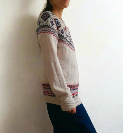 Vintage OLD NAVY Cream Pink Red Blue Silver Sparkly Fairisle Jumper