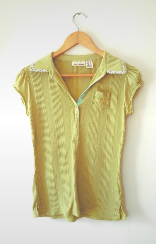 Re-worked Vintage DKNY JEANS Green Polo Top