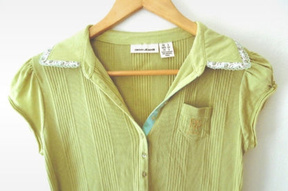 Re-worked Vintage DKNY JEANS Green Polo Top