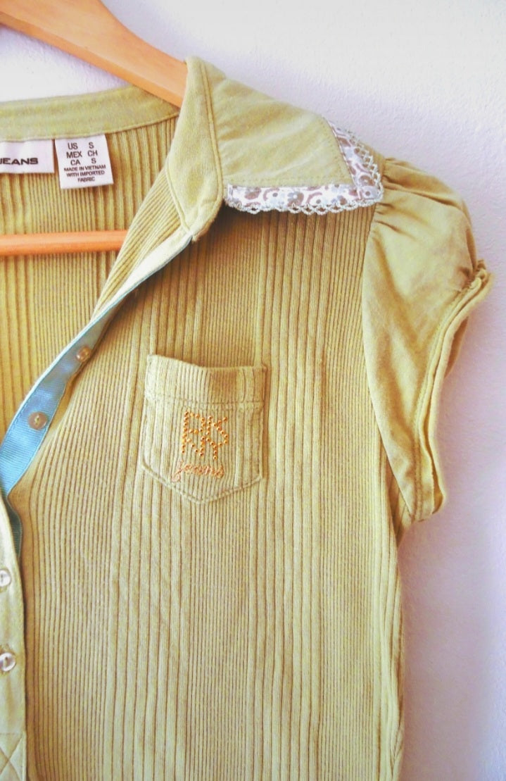 Re-worked Vintage DKNY JEANS Green Polo Top