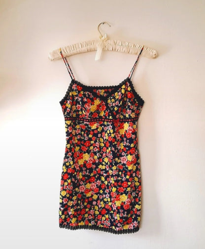 Vintage 90s Colourful Flower Satin Lace Camisole Top