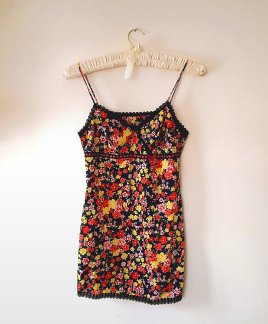 Vintage 90s Colourful Flower Satin Lace Camisole Top