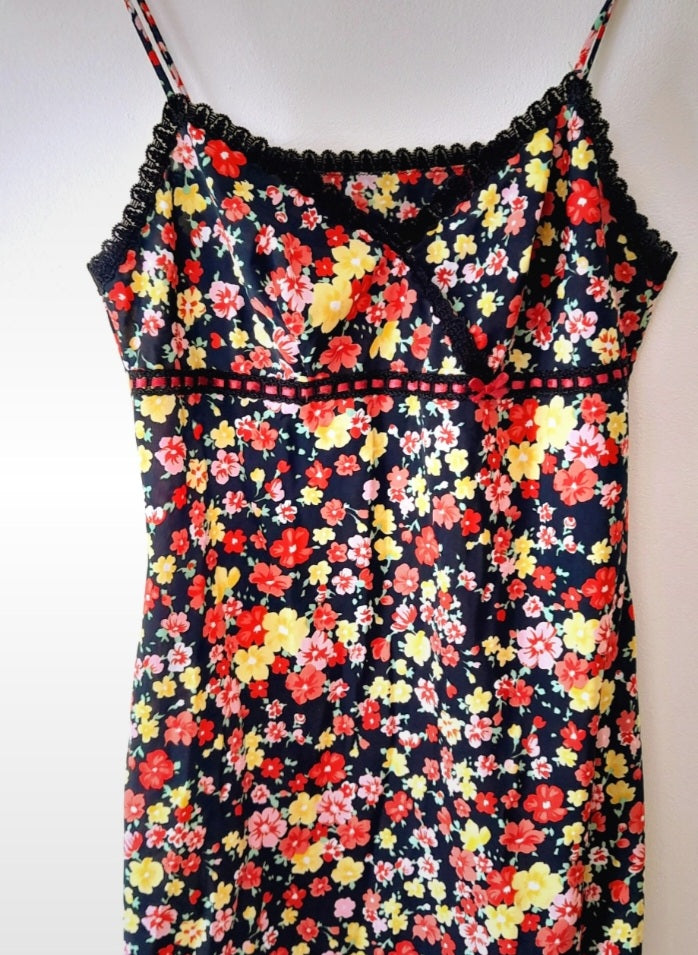 Vintage 90s Colourful Flower Satin Lace Camisole Top