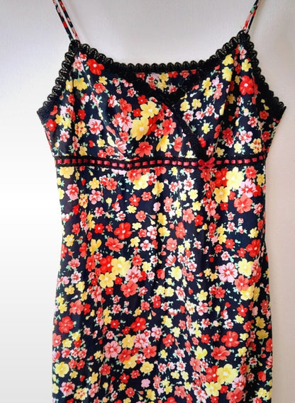 Vintage 90s Colourful Flower Satin Lace Camisole Top