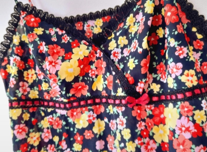 Vintage 90s Colourful Flower Satin Lace Camisole Top
