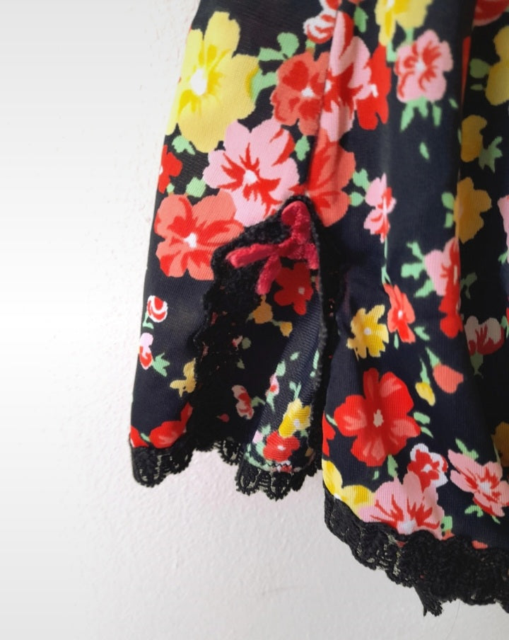 Vintage 90s Colourful Flower Satin Lace Camisole Top