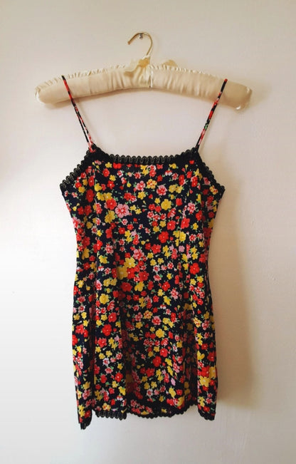 Vintage 90s Colourful Flower Satin Lace Camisole Top