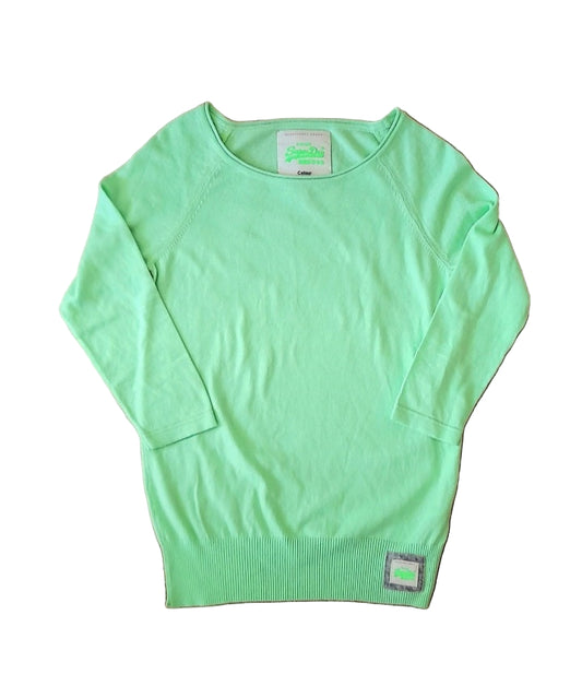 Vintage Y2K SUPERDRY Light Green Quarter Sleeve Cotton Top