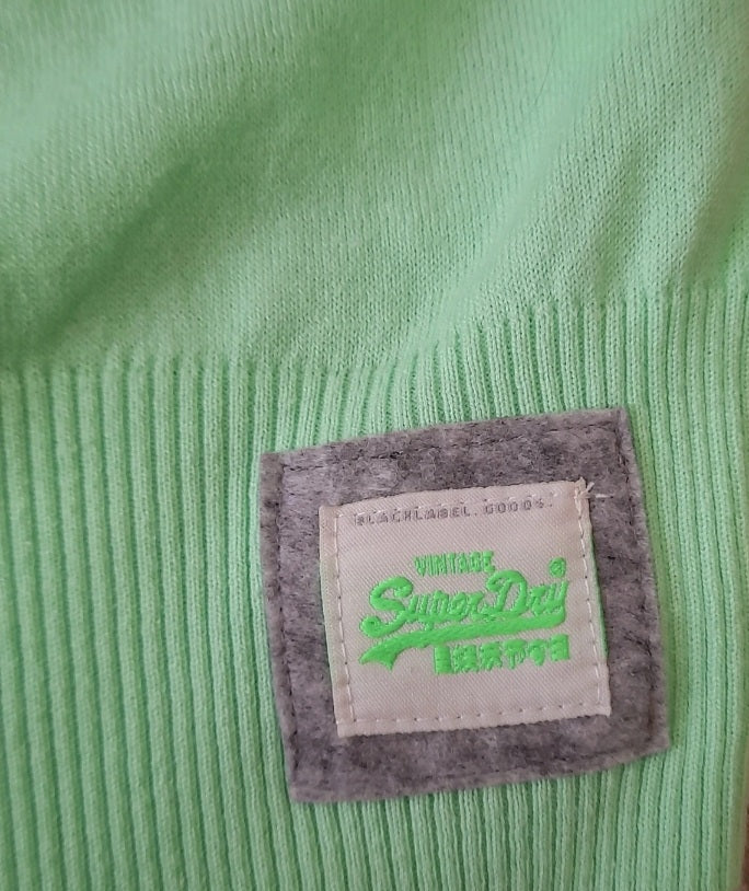 Vintage Y2K SUPERDRY Light Green Quarter Sleeve Cotton Top