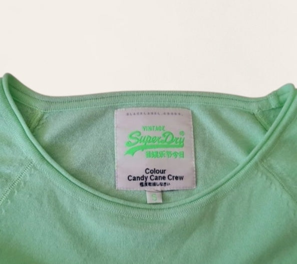 Vintage Y2K SUPERDRY Light Green Quarter Sleeve Cotton Top
