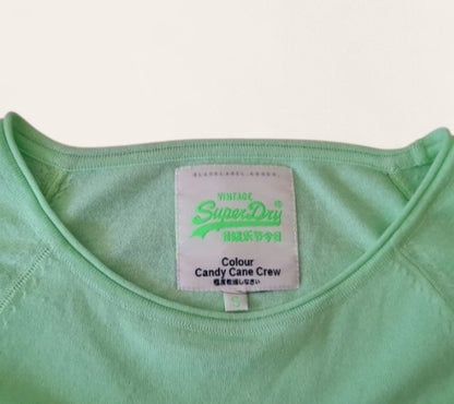 Vintage Y2K SUPERDRY Light Green Quarter Sleeve Cotton Top