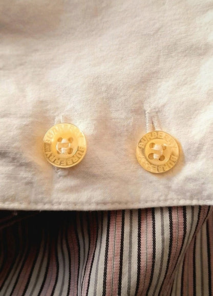 Vintage BURBERRY LONDON Pink White Pinstripe Cotton Slim Fit Designer Blouse