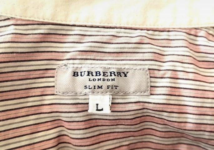 Vintage BURBERRY LONDON Pink White Pinstripe Cotton Slim Fit Designer Blouse