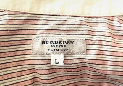 Vintage BURBERRY LONDON Pink White Pinstripe Cotton Slim Fit Designer Blouse