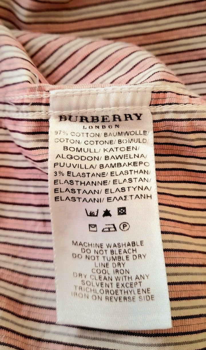 Vintage BURBERRY LONDON Pink White Pinstripe Cotton Slim Fit Designer Blouse