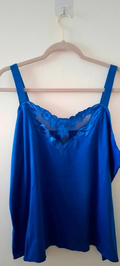 Vintage 80s DAMART Blue Flower Embroidered Vest Top