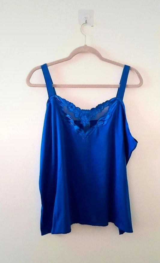 Vintage 80s DAMART Blue Flower Embroidered Vest Top