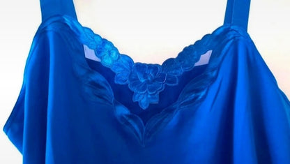 Vintage 80s DAMART Blue Flower Embroidered Vest Top