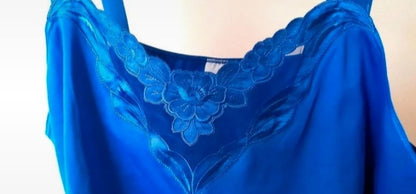 Vintage 80s DAMART Blue Flower Embroidered Vest Top