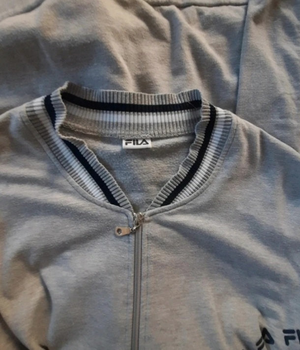 Vintage 90s FILA Grey Navy Cotton Fleece Zip Jacket