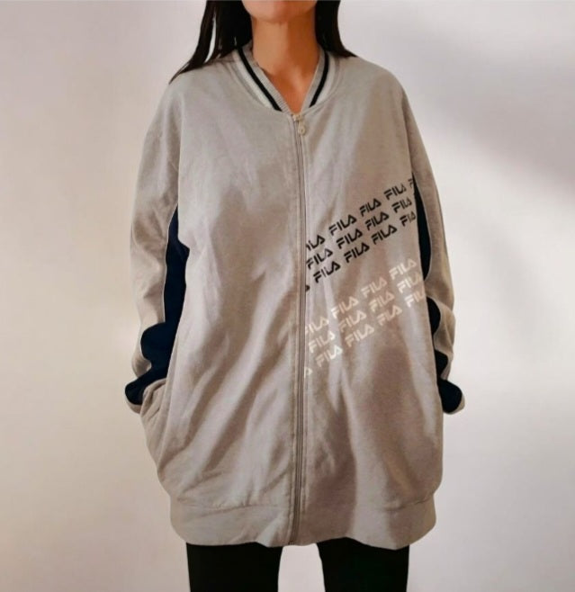 Vintage 90s FILA Grey Navy Cotton Fleece Zip Jacket