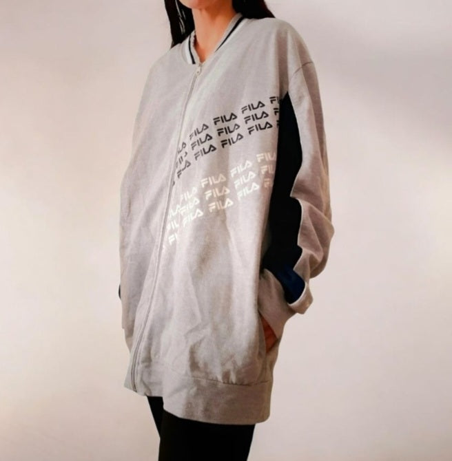 Vintage 90s FILA Grey Navy Cotton Fleece Zip Jacket