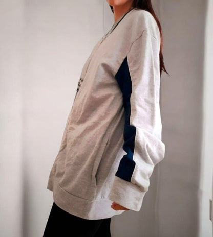 Vintage 90s FILA Grey Navy Cotton Fleece Zip Jacket