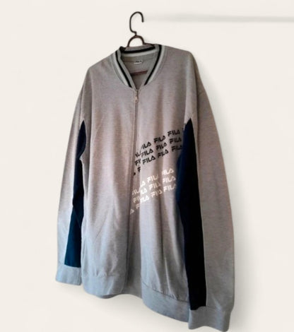 Vintage 90s FILA Grey Navy Cotton Fleece Zip Jacket