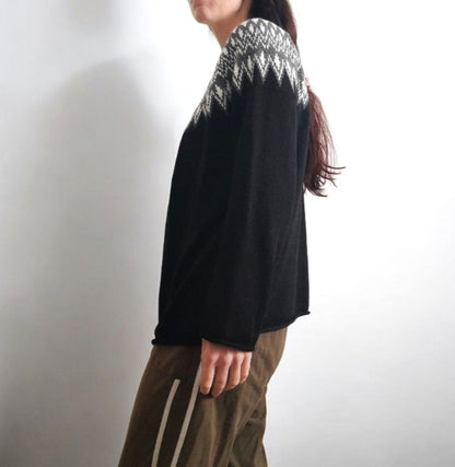 Vintage Y2K Black Cream Grey Raw Edge Fairisle Jumper