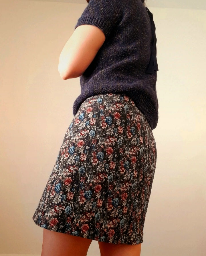 Vintage Y2K Red Blue Tapestry Rose Mini Skirt