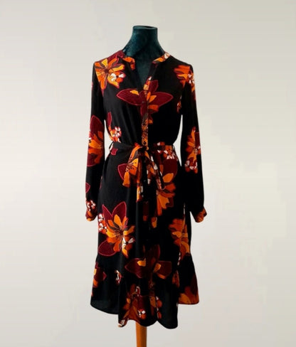 Vintage Y2K PAPAYA Black Orange Tropical Flower Dress