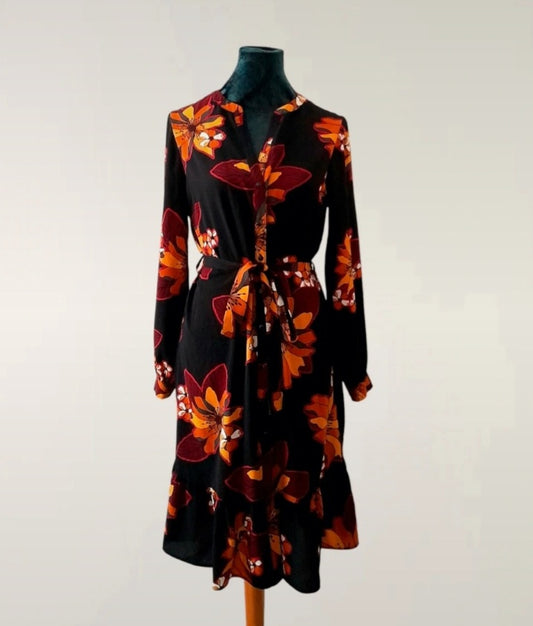 Vintage Y2K PAPAYA Black Orange Tropical Flower Dress