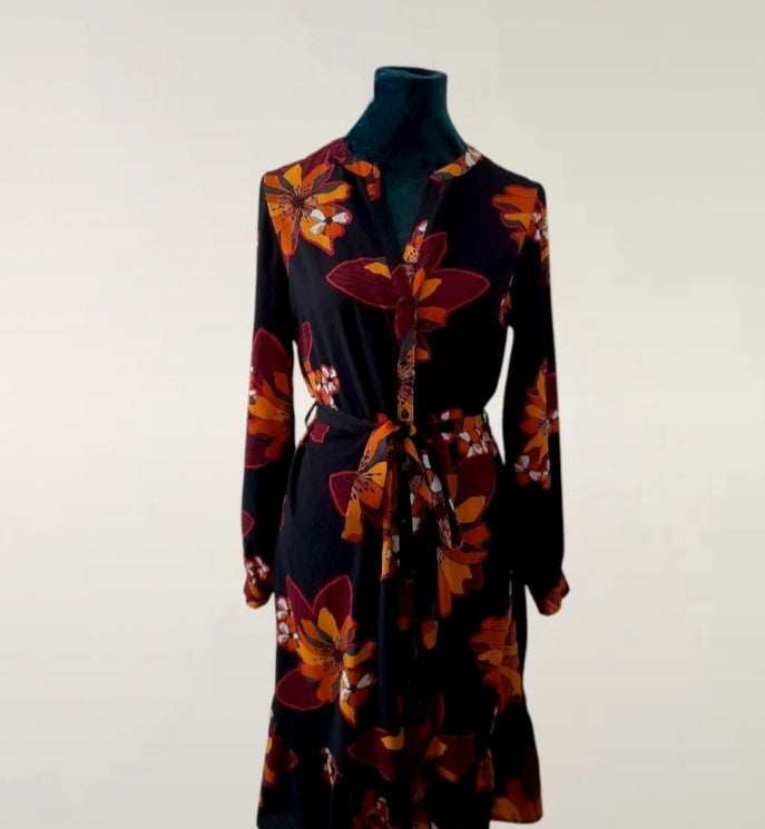 Vintage Y2K PAPAYA Black Orange Tropical Flower Dress