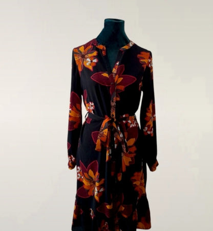 Vintage Y2K PAPAYA Black Orange Tropical Flower Dress