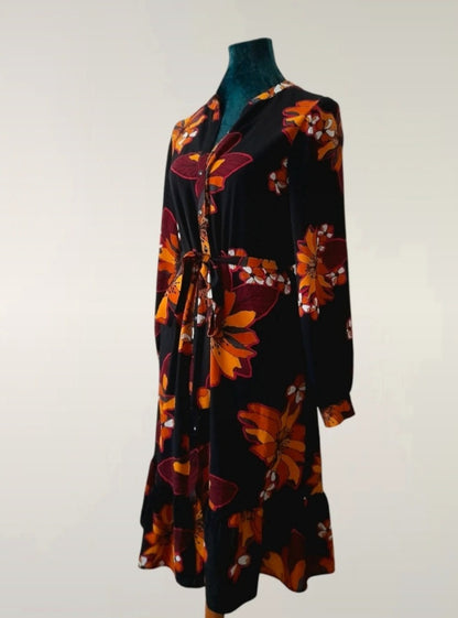Vintage Y2K PAPAYA Black Orange Tropical Flower Dress