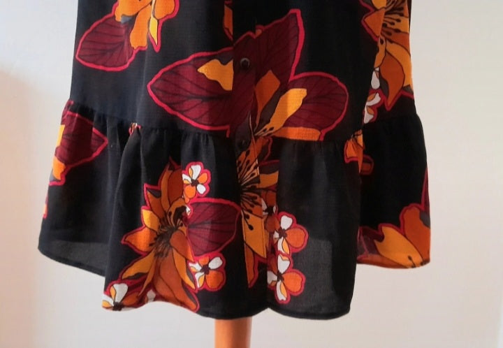 Vintage Y2K PAPAYA Black Orange Tropical Flower Dress