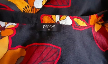 Vintage Y2K PAPAYA Black Orange Tropical Flower Dress