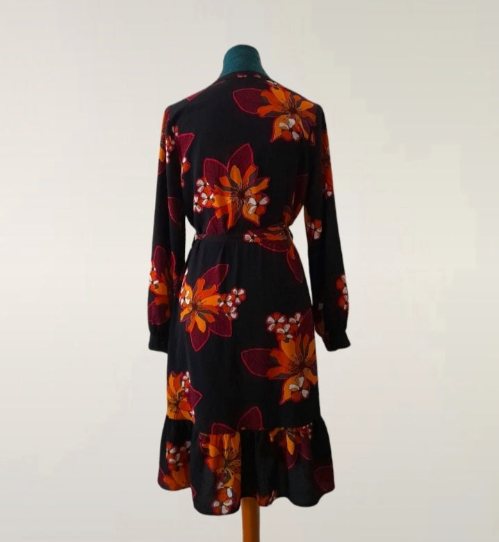 Vintage Y2K PAPAYA Black Orange Tropical Flower Dress
